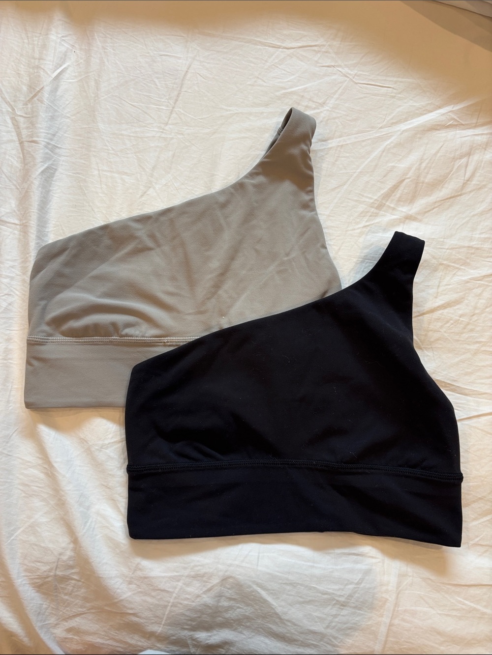 Lululemon One-Shoulder Bra/top - 2 pack - Black and Taupe - both size 6